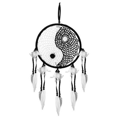 Traumfänger großer Dreamcatcher Ying Yang 22 cm Ø, handgefertigt, gehäckelt