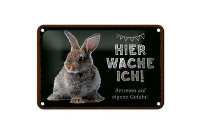 Blechschild Kaninchen hier wache ich, 4 verschied Größen, Blechschilder Spruch Hasen