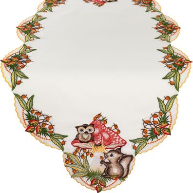 Plauener Spitze Tischläufer Herbst Oval 52 x 106 Tischdecke Eule Made in Germany