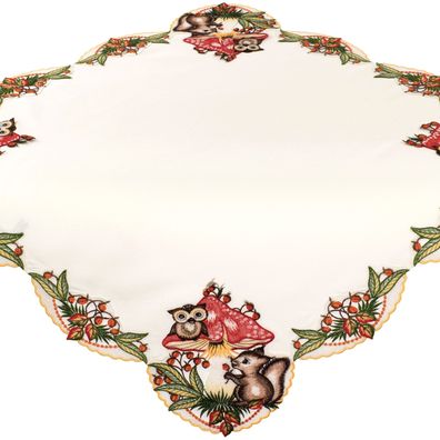 Plauener Spitze Tischdecke Herbst 81x81 Mitteldecke Eichhörnchen Made in Germany