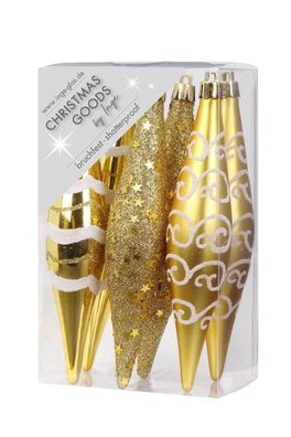 Christbaumschmuck Eiszapfen 15cm Kunststoff 6er Set - Gold