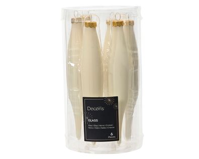 Christbaumschmuck Eiszapfen 15cm Glas 6er Set - Wollweiss