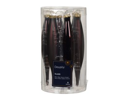 Christbaumschmuck Eiszapfen 15cm Glas 6er Set - Schwarze Trüffel