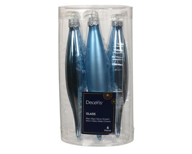 Christbaumschmuck Eiszapfen 15cm Glas 6er Set - Eisblau