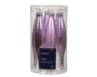Christbaumschmuck Eiszapfen 15cm Glas 6er Set - Helllila