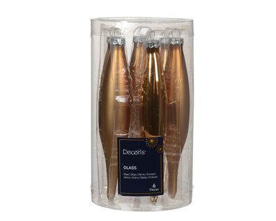 Christbaumschmuck Eiszapfen 15cm Glas 6er Set - Pekanuss Braun