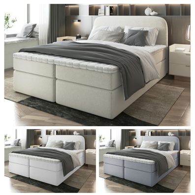 Bett Doppelbett Boxspringbett NOBI mit Bonell-Matratze Bettkästen Boucle Stoff