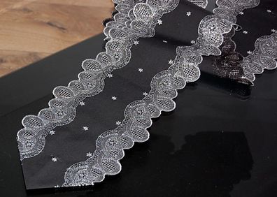 Tischdecke Weihnachten Plauener Stickerei Anthrazit Silber Tischläufer 18 x 130