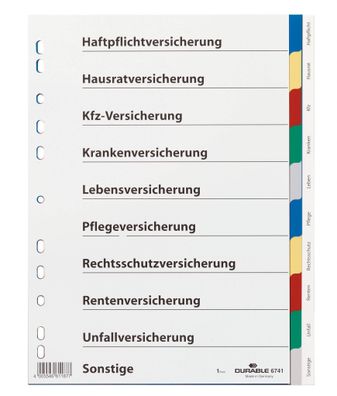 Durable Ordnerregister Versicherungen 10tlg mit Aufdruck u Index