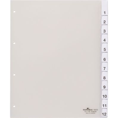 Durable Ordnerregister 1-12/Jan-Dez tr überbreit u umschweißte Taben