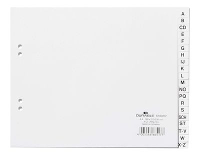 Durable Ordnerregister A4 teildeckend ws 20tlg A-Z geprägt