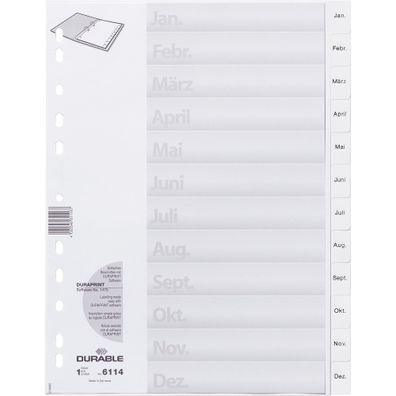Durable Ordnerregister f A4 Jan-Dez ws Deckblatt m geprägten Taben