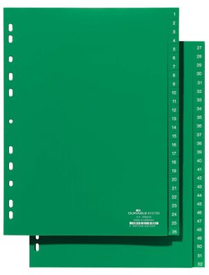 Durable Ordnerregister f A4 1-52 gn 2 Abläufe geprägte Taben