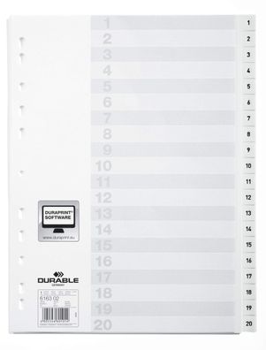 Durable Ordnerregister A4 PP 1-20 ws 20-tlg. geprägte Taben