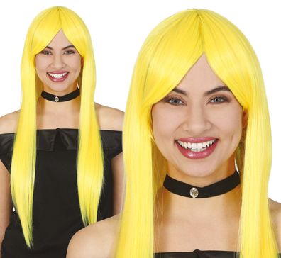Damen Perücke gelb Langhaar Sonne Hippie Ente Manga Karneval Fasching