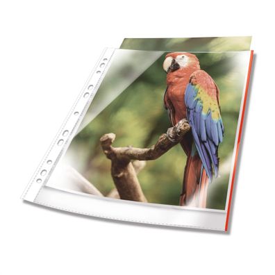 Prospekthülle Premium, oben offen, A4, PP, glasklar/rot, Beutel 25St
