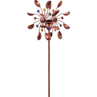 Kinetic Art Metal Wind Spinner: Copper Bucket Duett - Solar LED