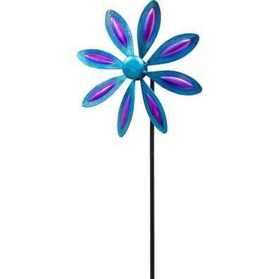 Kinetic Art Metal Wind Spinner: Single Flower - Purple-Blue