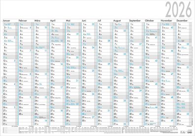2026 Zettler Plakatkalender 12M/1S 5 Stk. gerollt schwarz/blau