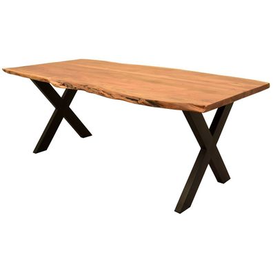 Baumkantentisch Catania - 200 x 100 cm - Akazienholz - Gestell X-Form