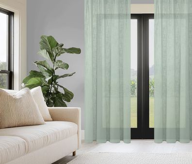 Kombibandschal grün, grau Vorhang Gardine Softy Leinenstruktur Natur-Optik 140x245cm