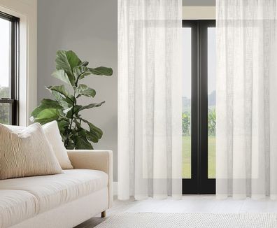 Kombibandschal wollweiß Vorhang Gardine Softy Leinenstruktur Natur-Optik 140x245cm