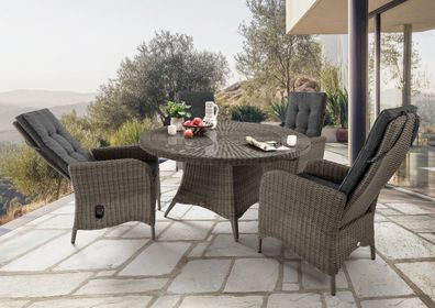 Destiny Sitzgruppe PALMA LUNA 4x Hochlehner + Tisch Ø150x75cm, vintage grau