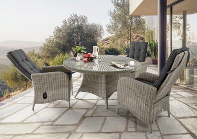 Destiny Sitzgruppe PALMA LUNA 4x Hochlehner + Tisch Ø150x75cm, vintage weiß