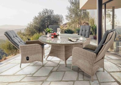 Destiny Sitzgruppe PALMA LUNA 4x Hochlehner + Tisch Ø150x75cm, natur meliert