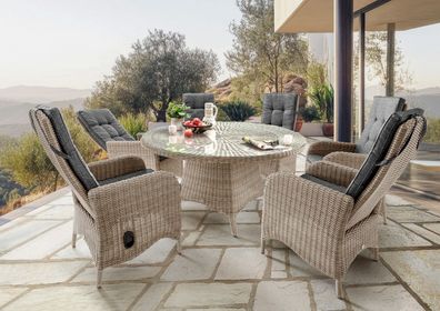 Destiny Sitzgruppe PALMA LUNA 6x Hochlehner + Tisch Ø150x75cm, natur meliert