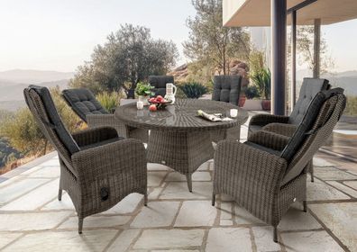 Destiny Sitzgruppe PALMA LUNA 6x Hochlehner + Tisch Ø150x75cm, vintage grau
