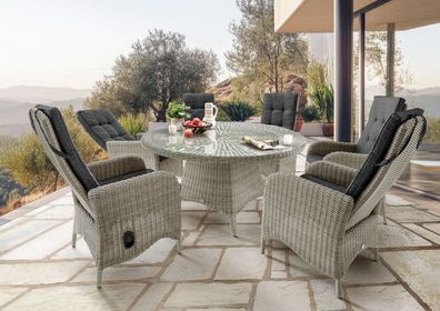 Destiny Sitzgruppe PALMA LUNA 6x Hochlehner + Tisch Ø150x75cm, vintage weiß