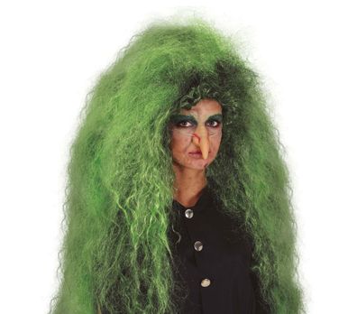 grüne Hexen Perücke voluminös Wald Elfe Klima Halloween Karneval Fasching