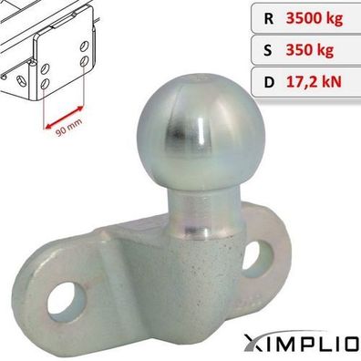 Flanschkugel Kugelkopf für Anhängerkupplung 2-Loch 90mm für VW T6 ab 2015