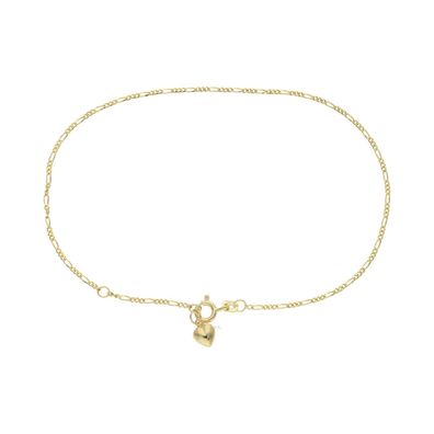 Fußkette Gold 333 Figaro mit Herz Anhänger JL48-04-0113 Made in Germany