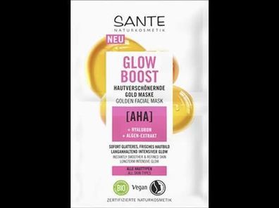 Sante 3x Glow Boost hautverschönernde Gold Maske mit AHA, Hyaluron & Algen-Extrak