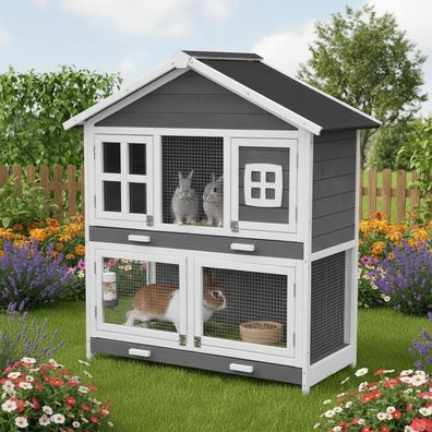 Hasenstall Kaninchenstall Meerschweinchenstall Murmel Grau Weiss