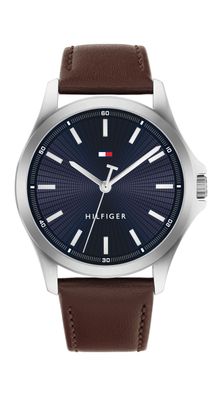 Tommy Hilfiger Herrenuhr 1710669 Edelstahl, Leder, Blau