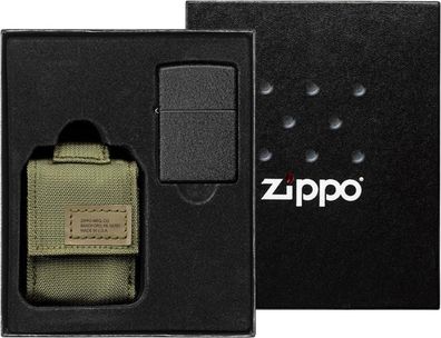 Zippo Feuerzeug Geschenkset Black Crackle Tasche grün