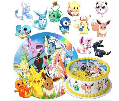 Pokemon Essbar Pikachu Pokeball Zuckermasse Tortenbild Tortenaufleger + 4 Muffin p08