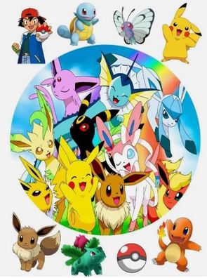 Pokemon Essbar Pikachu Pokeball Zuckermasse Tortenbild Tortenaufleger + 4 Muffin p17