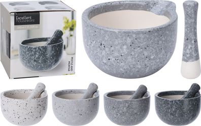 Mörser aus Stein mit Stößel Marmor-Optik Kräutermörser Gewürzmörser Küchenmörser