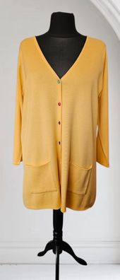 Kimmy weiche Strickjacke Jacke Longstrickjacke bunte Knöpfe Taschen Gelb Gr. XL