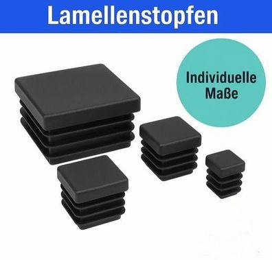 Lamellenstopfen schwarz für Vierkantrohr Quadrat Ø 10bis100 mm Rohrstopfen Kappen