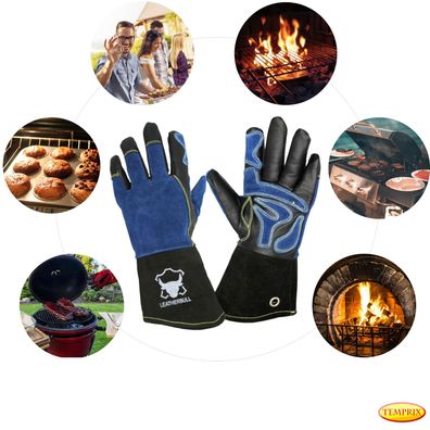 BEN Grillhandschuhe Kaminhandschuhe Bäckerhandschuhe Echtleder hitzebeständig Premium