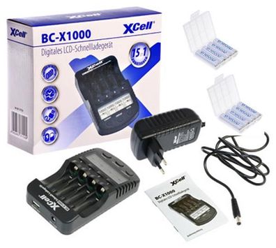 Schnellladegerät mit LCD-Display + 8x eneloop AAA Micro + 2x Akkubox