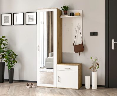 AX Living Garderobe mit Spiegel Magnola - 100 cm Breit, Artisan & Weiß