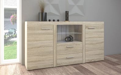 AX LIVING Schubladenschrank Kommode Spacoro 2F2S Modern Eiche Sonoma
