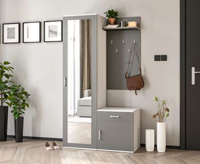AX Living Garderobe mit Spiegel Magnola - 100 cm Breit, Weiß & Grau