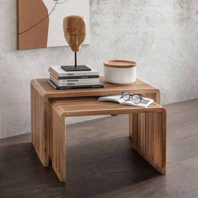 Beistelltisch 2er-Set "Woody" recyceltes Teakholz groß